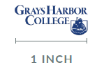 Visual example of the minimum size the GHC logo can be in a design (1 inch)