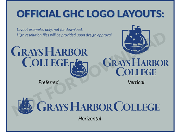 Visual examples of the three GHC logo layouts: preferred, vertical, and horizontal.